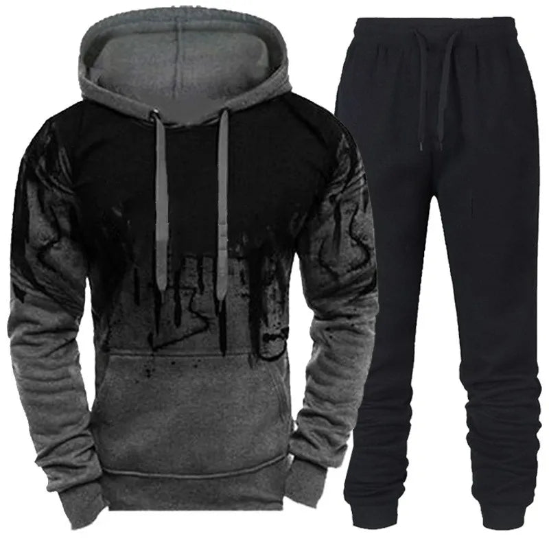 Tute sportive da uomo di tendenza autunno/inverno, felpa con cappuccio mimetica + pantaloni, set di 2 pezzi, abbigliamento sportivo con stampa 3D, tute da jogging.