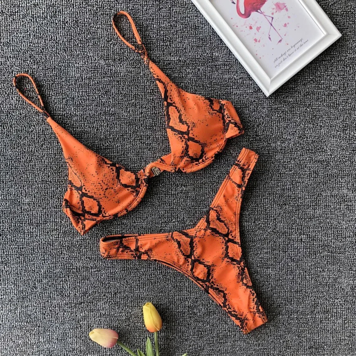 Micro Bikini 2024 Swimwear Women Sexy Yellow Leopard Snakeskin Print Underwire Swimsuit Beach Bathing Suit String Thong Bikini