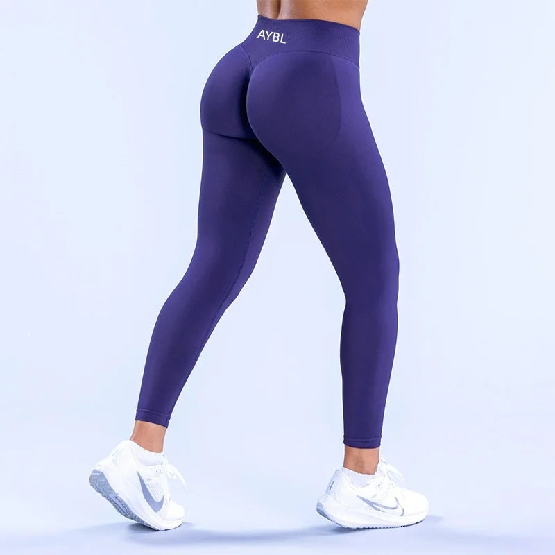 Leggings alla moda da donna, senza cuciture, per yoga, palestra, pantaloni sportivi, con fascia a coste basse, elasticizzati, aderenti