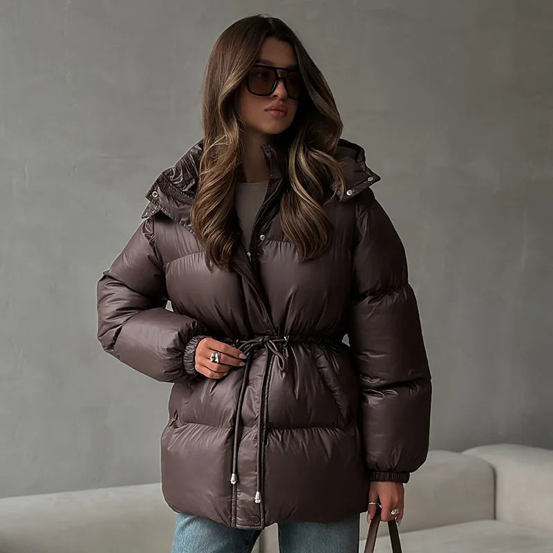Casual Striped Loose Coat Women Full Sleeve Zippers Stand Collar Thicken Jackets Female 2025 Street Autumn Winter Lady Outwears