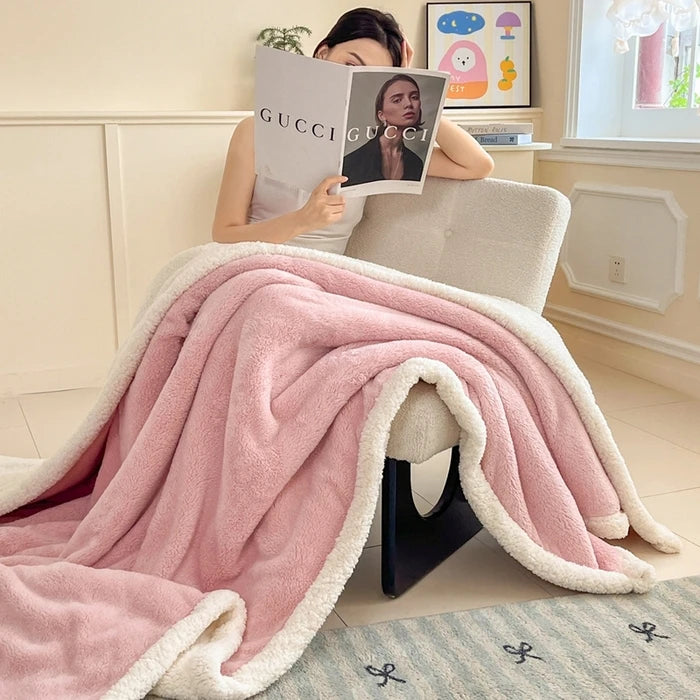 2025 A-Class Soft Cotton Half-Fleece Double-Layer Lamb Wool Blanket Solid Color Sofa Warm Autumn Winter Blanket