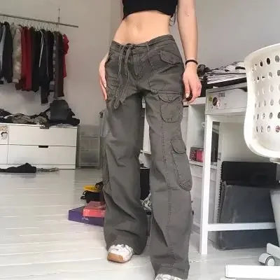 Pantaloni cargo da donna casual snellenti di alta qualità, multitasche, alla moda, a vita alta, direttamente dal produttore.