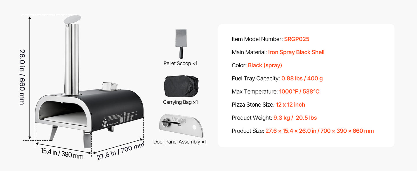 SucceBuy Forno per pizza da esterno da 12 pollici Forni per pizza a legna Stufa a pellet per pizza con termometro per campeggio esterno in cortile
