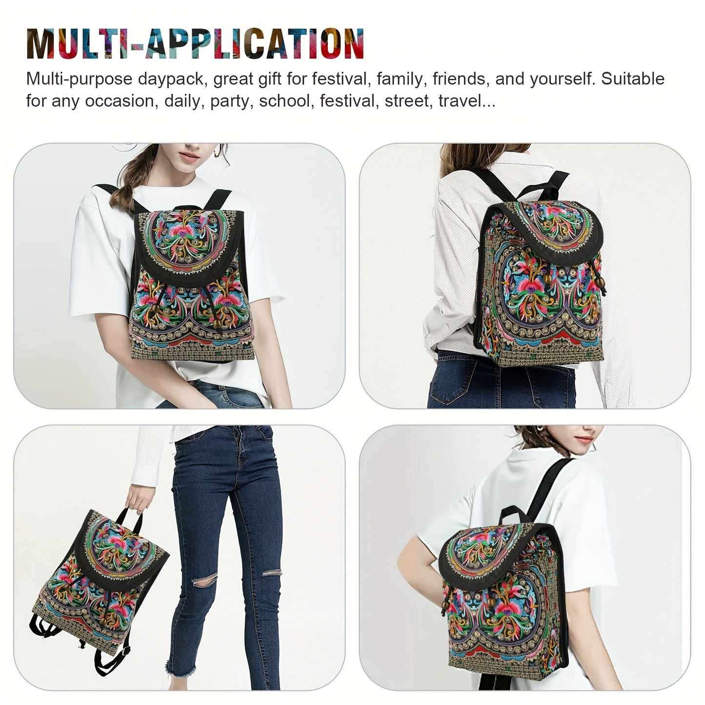 Zaino da donna GUDAOBELL vintage ricamato, borsa da viaggio in stile etnico, borsa a tracolla.