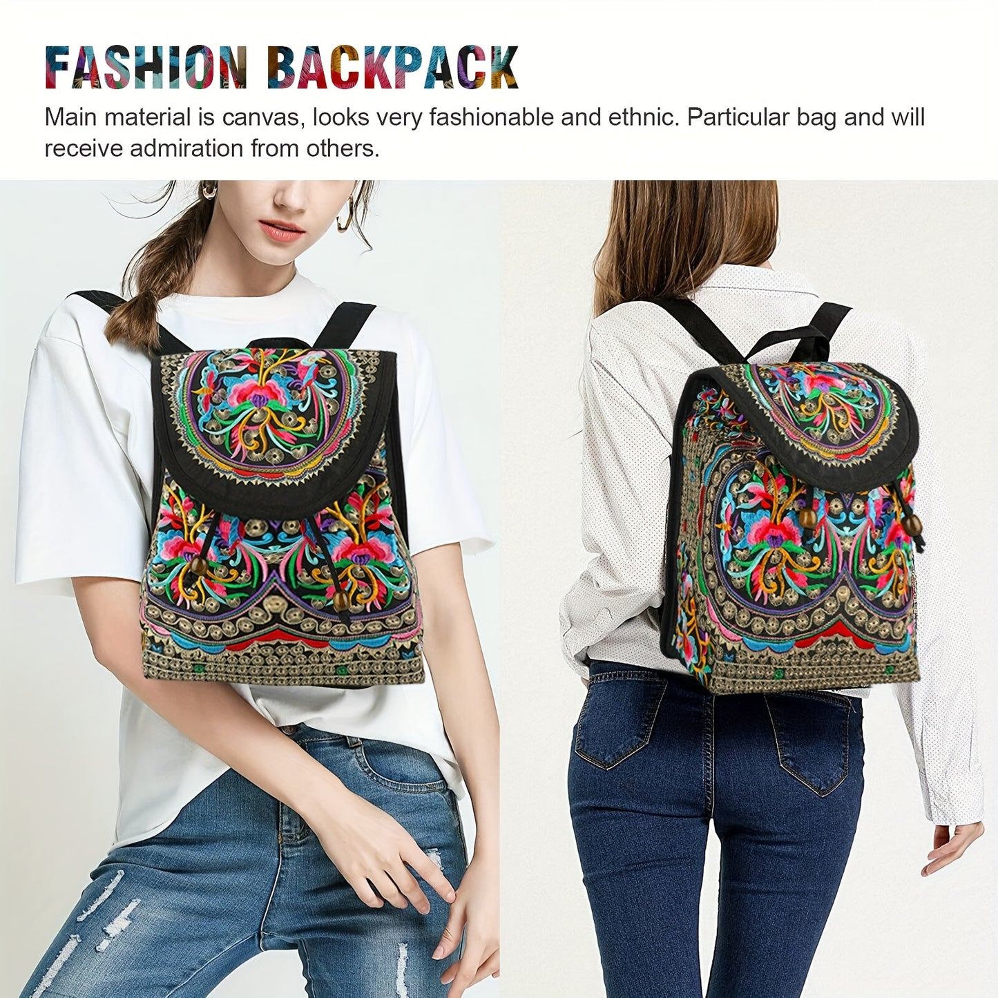 Zaino da donna GUDAOBELL vintage ricamato, borsa da viaggio in stile etnico, borsa a tracolla.