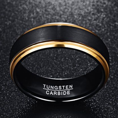 Anello da uomo in tungsteno, larghezza 8 mm, placcatura sottovuoto, bordo dorato, superficie nera opaca, taglie USA 7-15.