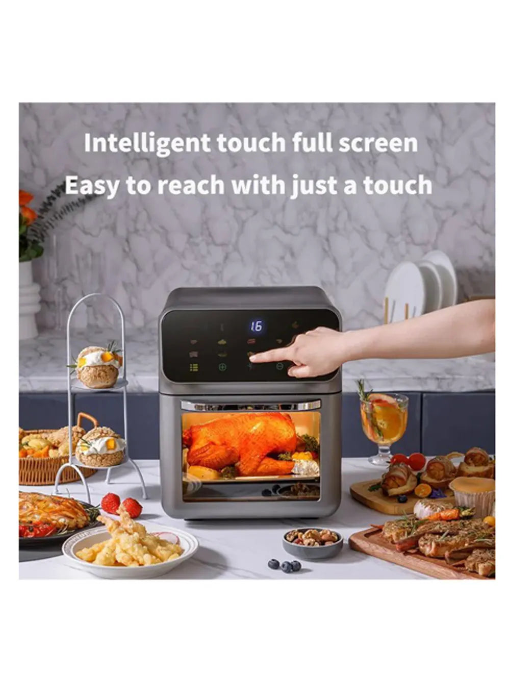 Friggitrice ad aria elettrica da 10 litri di grande capacità, automatica, senza olio, per uso domestico, cottura a 360°, forno a convezione, friggitrice senza olio