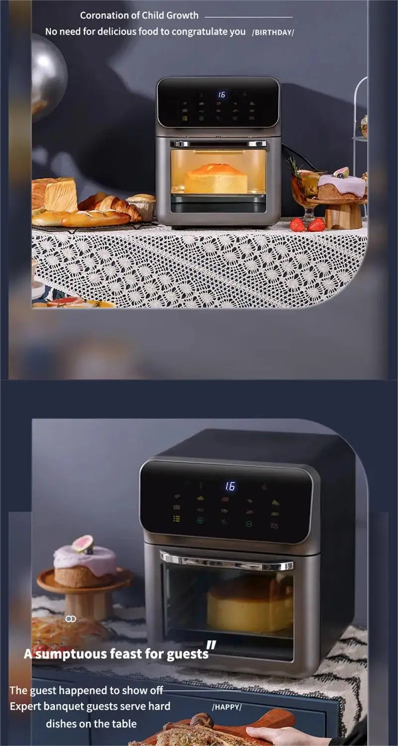 Friggitrice ad aria elettrica da 10 litri di grande capacità, automatica, senza olio, per uso domestico, cottura a 360°, forno a convezione, friggitrice senza olio
