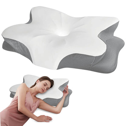 Cooling Memory Foam Pillow, Ergonomic Neck Support for Side Back Stomach Sleepers, Washable Ice Silk Cover - Gift for Parents