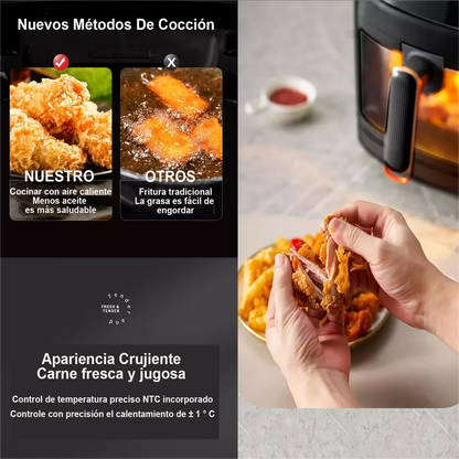 Friggitrice ad aria OWJHE 5L 8 in 1 Forno elettrico caldo con schermo LED digitale Finestra visibile Max 200°C 2400W Nuova friggitrice senza grassi nera
