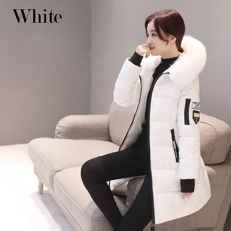 2024 Winter Women Parka Coats Long Cotton Casual Fur Hooded Jackets Thick Warm Slim-fit Jacket Female Overcoat Clothing