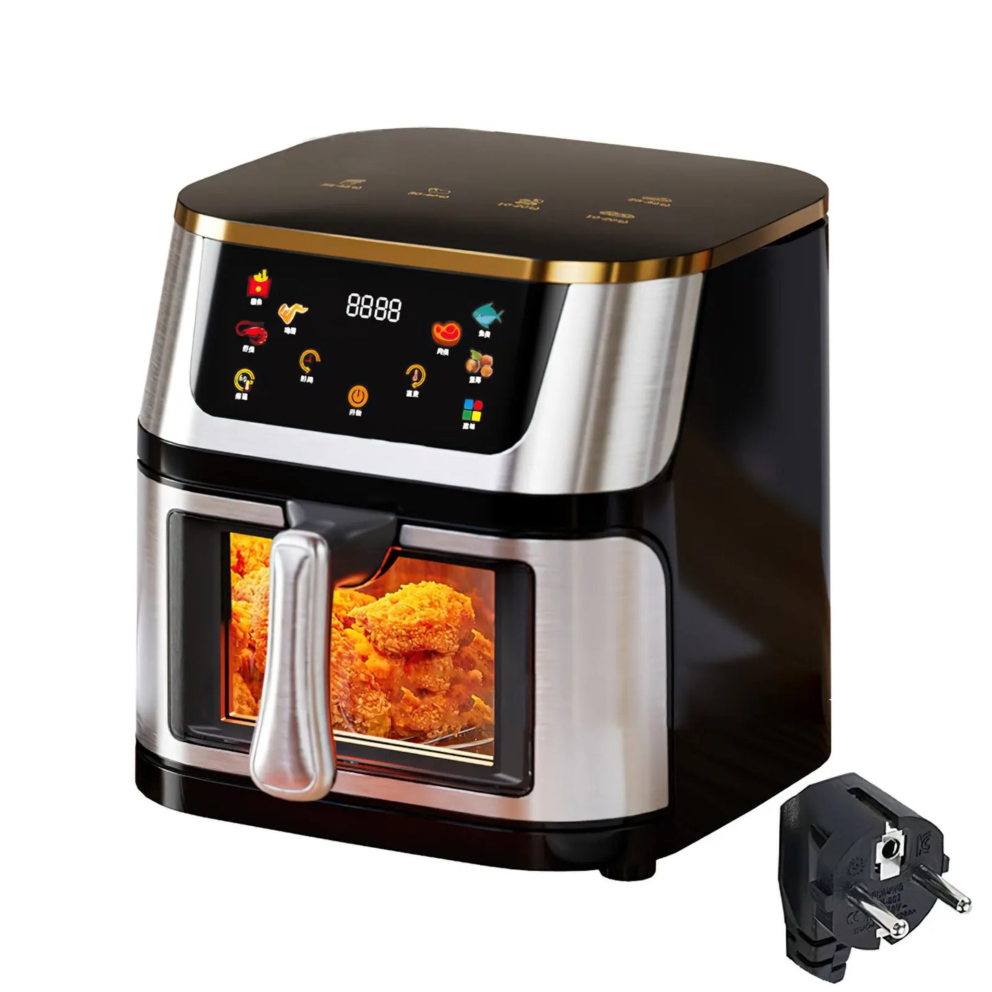 Friggitrice ad aria elettrica di grande capacità in acciaio inox da 8 litri, forno ad aria multifunzione, schermo touch a LED, alta temperatura 210 °C