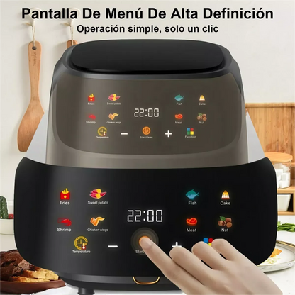 Friggitrice ad aria OWJHE 5L 8 in 1 Forno elettrico caldo con schermo LED digitale Finestra visibile Max 200°C 2400W Nuova friggitrice senza grassi nera