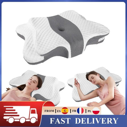 Cuscino ergonomico ortopedico a forma di farfalla in memory foam per il collo, per alleviare il dolore cervicale, supporto per spalle e testa, con fodera.