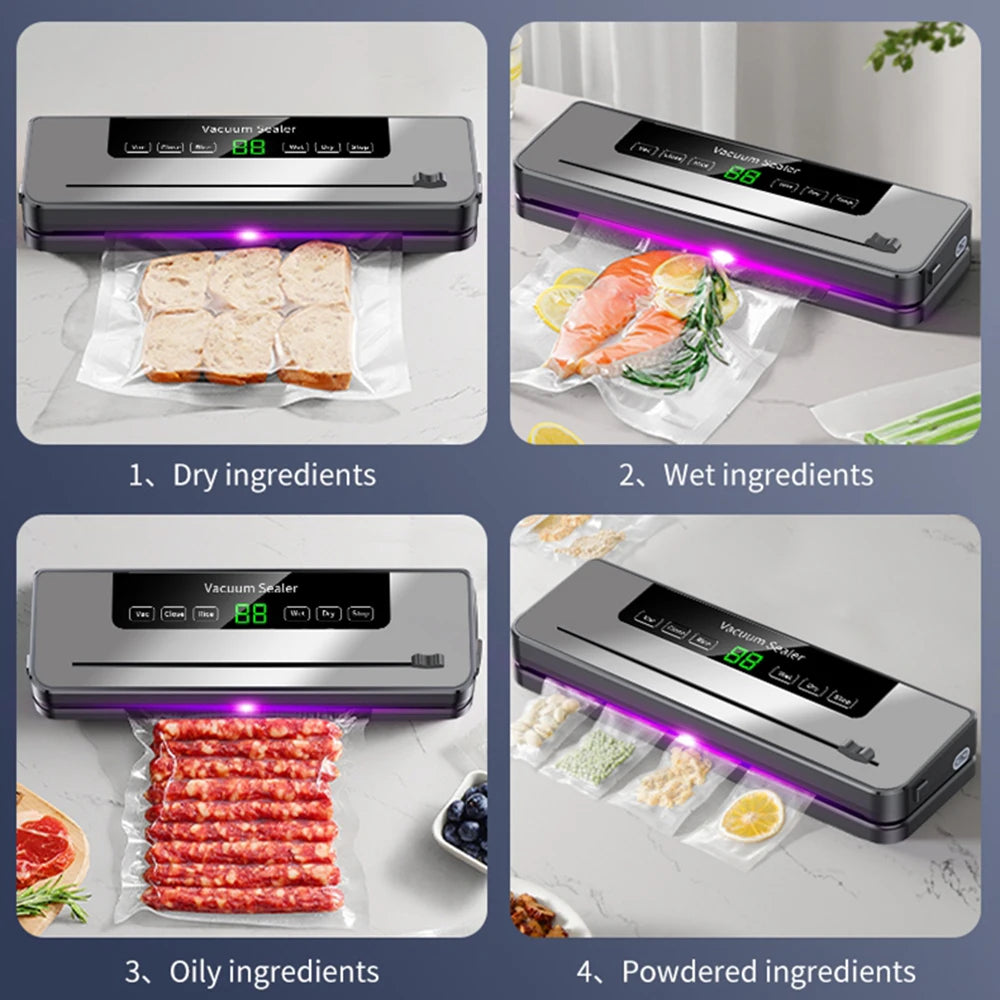 Macchina per sottovuoto alimentare da 220 V, 5 modalità, sigillatrice sottovuoto automatica per alimenti asciutti e umidi con 10 sacchetti, cucina domestica, conservazione degli alimenti