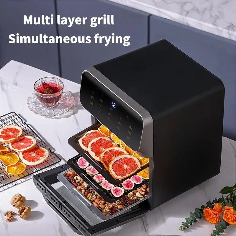 Friggitrice ad aria elettrica da 10 litri di grande capacità, automatica, senza olio, per uso domestico, cottura a 360°, forno a convezione, friggitrice senza olio