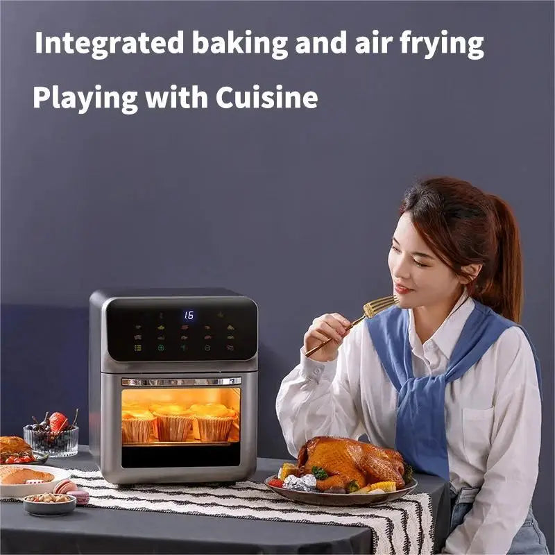 Friggitrice ad aria elettrica da 10 litri di grande capacità, automatica, senza olio, per uso domestico, cottura a 360°, forno a convezione, friggitrice senza olio