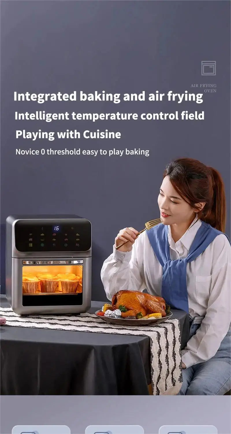 Friggitrice ad aria elettrica da 10 litri di grande capacità, automatica, senza olio, per uso domestico, cottura a 360°, forno a convezione, friggitrice senza olio