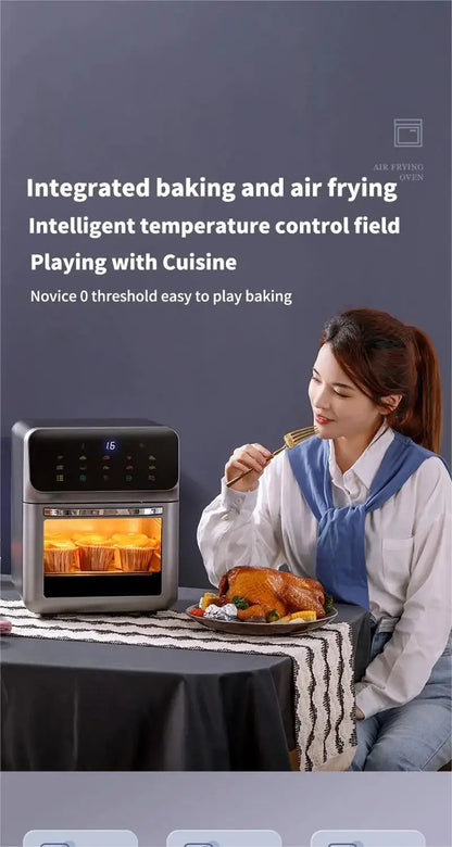 Friggitrice ad aria elettrica da 10 litri di grande capacità, automatica, senza olio, per uso domestico, cottura a 360°, forno a convezione, friggitrice senza olio
