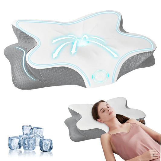 Cuscino rinfrescante in memory foam, supporto ergonomico per il collo per chi dorme su un fianco, sulla schiena o a pancia in giù, fodera lavabile in seta ghiaccio - Regalo per i genitori