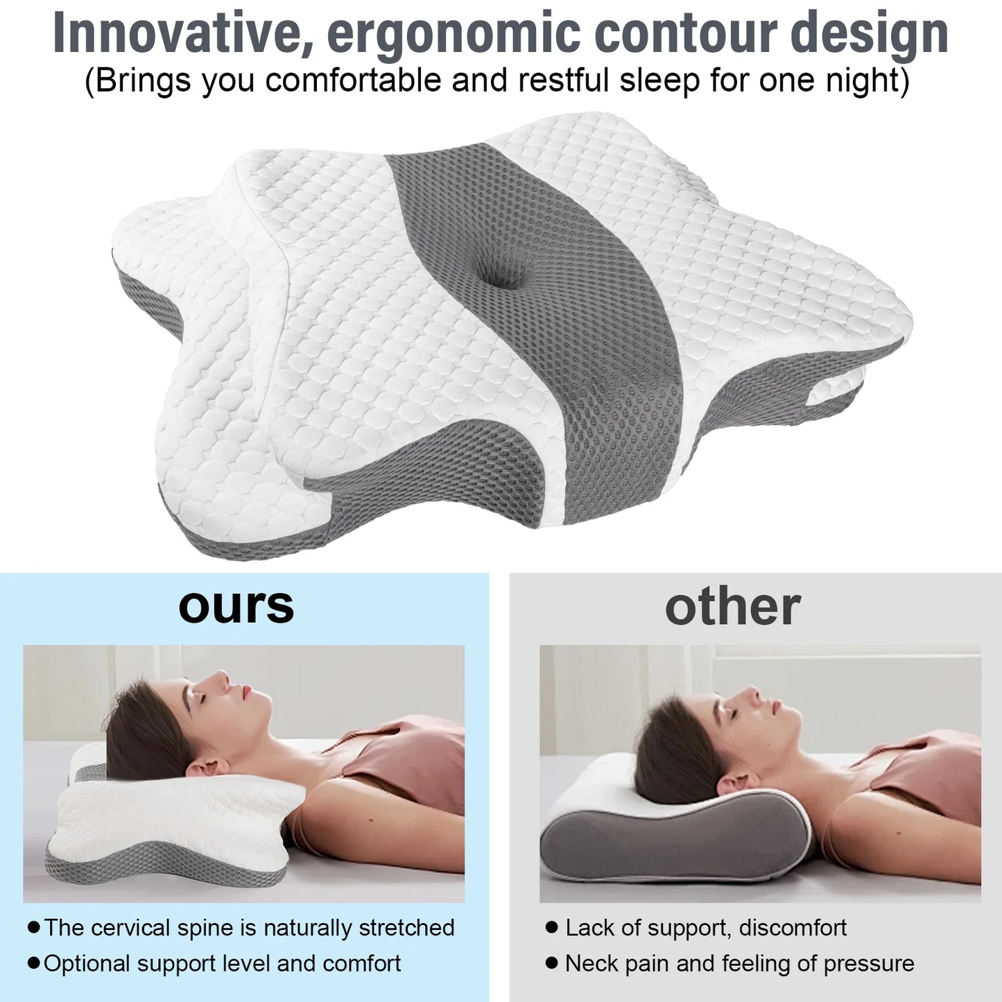 Cuscino ergonomico ortopedico a forma di farfalla in memory foam per il collo, per alleviare il dolore cervicale, supporto per spalle e testa, con fodera.