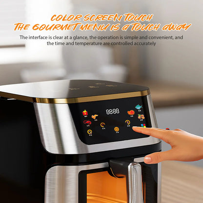 Friggitrice ad aria elettrica di grande capacità in acciaio inox da 8 litri, forno ad aria multifunzione, schermo touch a LED, alta temperatura 210 °C