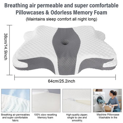 Butterfly Memory Foam Pillow Ergonomic Orthopedic Neck Pillow for Pain Relief Cervical Support Shoulder Head Pillow with Cover