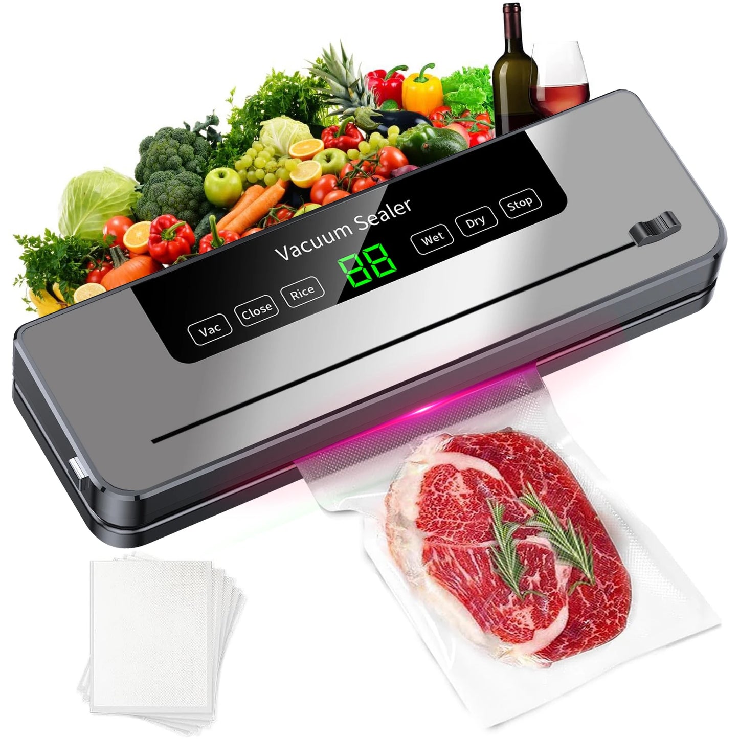 Macchina per sottovuoto alimentare da 220 V, 5 modalità, sigillatrice sottovuoto automatica per alimenti asciutti e umidi con 10 sacchetti, cucina domestica, conservazione degli alimenti