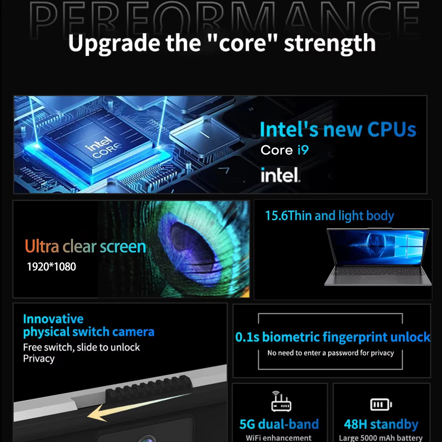 Nuovo laptop da gaming Xiaman con processore Intel Core i9-10980HK, schermo IPS Full HD da 15,6" con risoluzione 1920*1080, 16 GB di RAM, SSD da 1 TB e sistema operativo Windows 11.