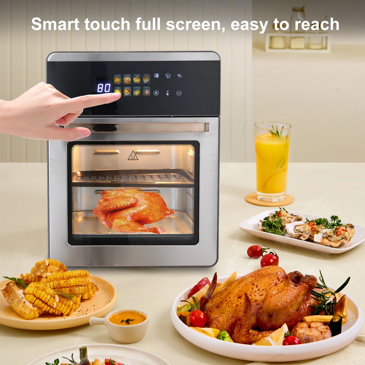 Forno friggitrice ad aria da 16 litri, 1800 W con circolazione dell'aria calda a 360°, touchscreen digitale per cottura senza olio, formato famiglia