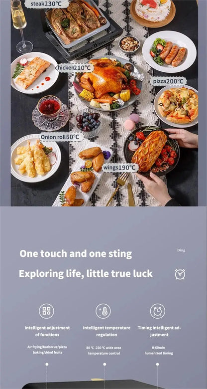 Friggitrice ad aria elettrica da 10 litri di grande capacità, automatica, senza olio, per uso domestico, cottura a 360°, forno a convezione, friggitrice senza olio