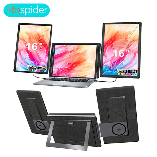 Rospider Estensore per laptop portatile a doppio schermo da 15,6 a 16 pollici con triplo monitor IPS 1080P ruotabile FHD per MacBook e Windows