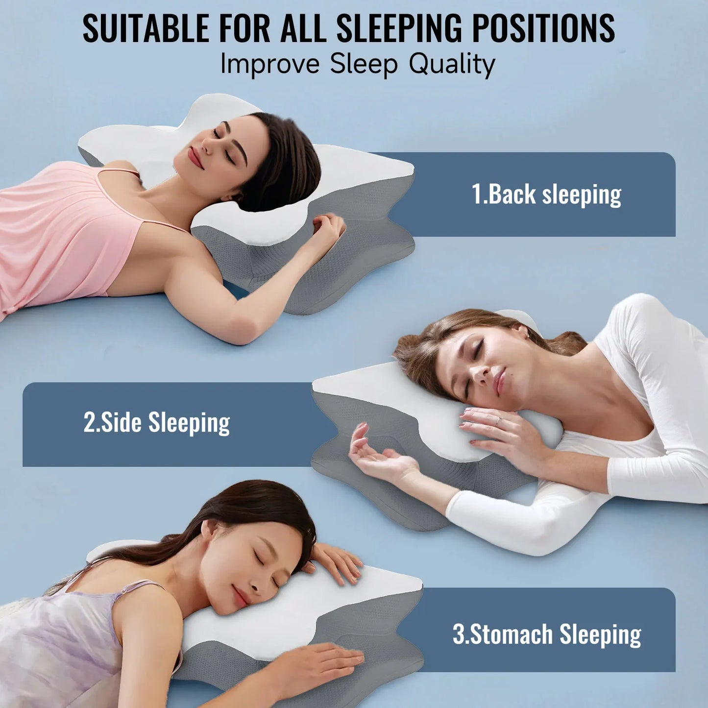 Cuscino rinfrescante in memory foam, supporto ergonomico per il collo per chi dorme su un fianco, sulla schiena o a pancia in giù, fodera lavabile in seta ghiaccio - Regalo per i genitori