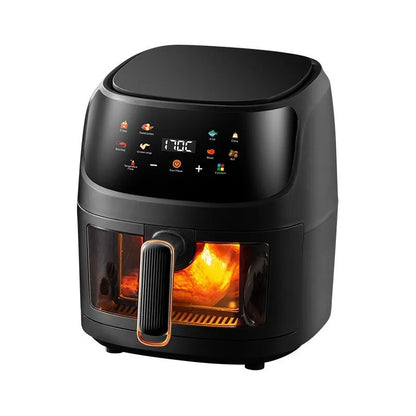 Friggitrice ad aria OWJHE 5L 8 in 1 Forno elettrico caldo con schermo LED digitale Finestra visibile Max 200°C 2400W Nuova friggitrice senza grassi nera