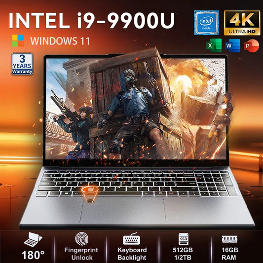 Windows 11 Laptop ultra sottile da 15,6" portatile Intel Core i9-9900U 16GB RAM 1TB 2TB SSD Lettore di impronte digitali Laptop per ufficio e gaming PC