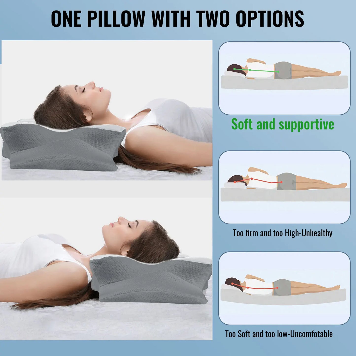 Cooling Memory Foam Pillow, Ergonomic Neck Support for Side Back Stomach Sleepers, Washable Ice Silk Cover - Gift for Parents