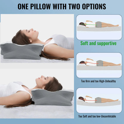 Cooling Memory Foam Pillow, Ergonomic Neck Support for Side Back Stomach Sleepers, Washable Ice Silk Cover - Gift for Parents