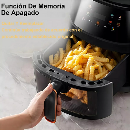 Friggitrice ad aria OWJHE 5L 8 in 1 Forno elettrico caldo con schermo LED digitale Finestra visibile Max 200°C 2400W Nuova friggitrice senza grassi nera
