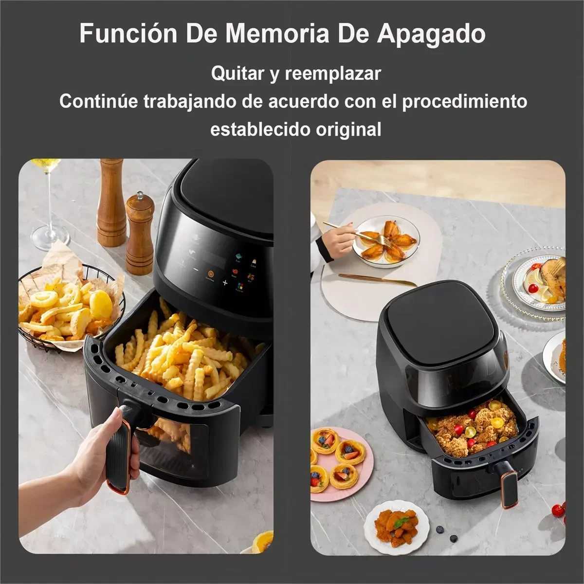 Friggitrice ad aria OWJHE 5L 8 in 1 Forno elettrico caldo con schermo LED digitale Finestra visibile Max 200°C 2400W Nuova friggitrice senza grassi nera