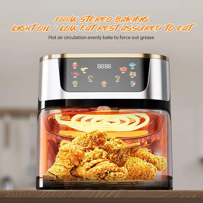 Friggitrice ad aria elettrica ad alta capacità visibile in acciaio inossidabile da 8 litri, forno ad aria multifunzione, touch screen a LED, alta temperatura a 210 °