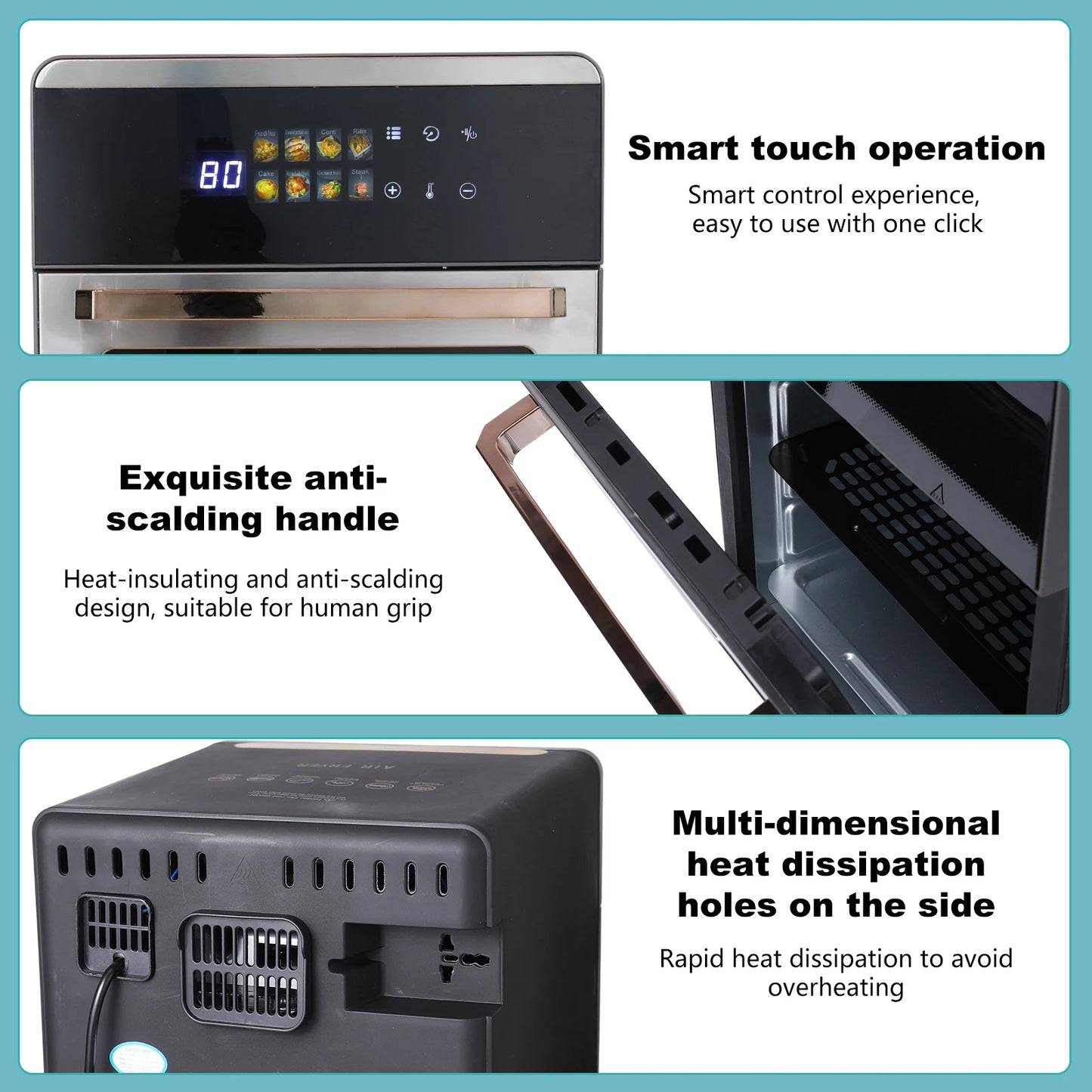 Forno friggitrice ad aria da 16 litri, 1800 W con circolazione dell'aria calda a 360°, touchscreen digitale per cottura senza olio, formato famiglia