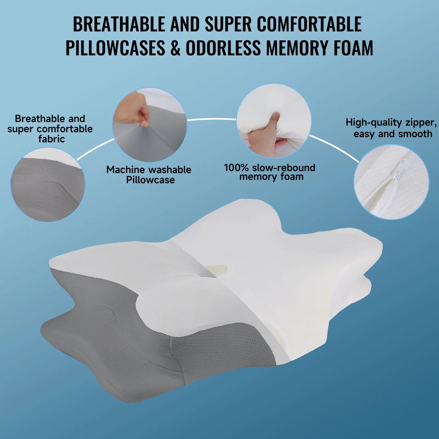 Cuscino rinfrescante in memory foam, supporto ergonomico per il collo per chi dorme su un fianco, sulla schiena o a pancia in giù, fodera lavabile in seta ghiaccio - Regalo per i genitori