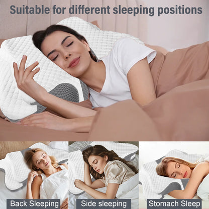 Cuscino ergonomico ortopedico a forma di farfalla in memory foam per il collo, per alleviare il dolore cervicale, supporto per spalle e testa, con fodera.