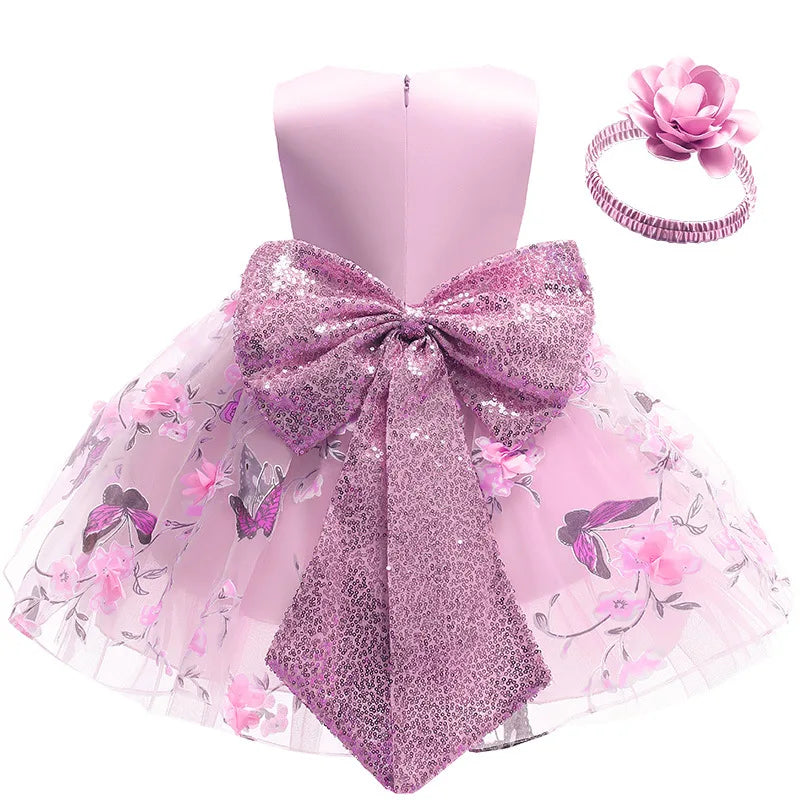 Vestito da bambina con fiori e farfalle, 1 2 3 4 5 anni, estivo, in rete, ricamato, piccolo abito da principessa, regalo per feste di Natale, abbigliamento per bambini