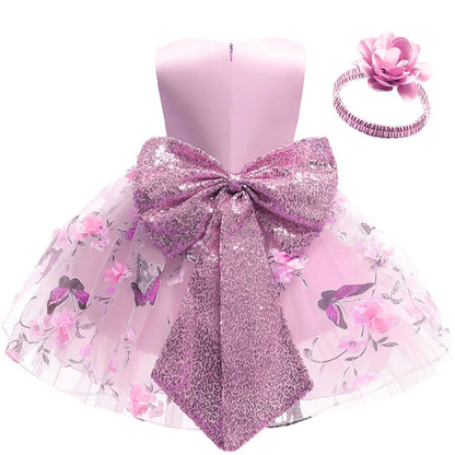 Vestito da bambina con fiori e farfalle, 1 2 3 4 5 anni, estivo, in rete, ricamato, piccolo abito da principessa, regalo per feste di Natale, abbigliamento per bambini