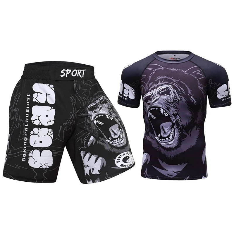Completo sportivo da uomo Cody Lundin con stampa 3D, ideale per MMA, Jiu-jitsu, kickboxing, allenamento fitness e abbigliamento sportivo.