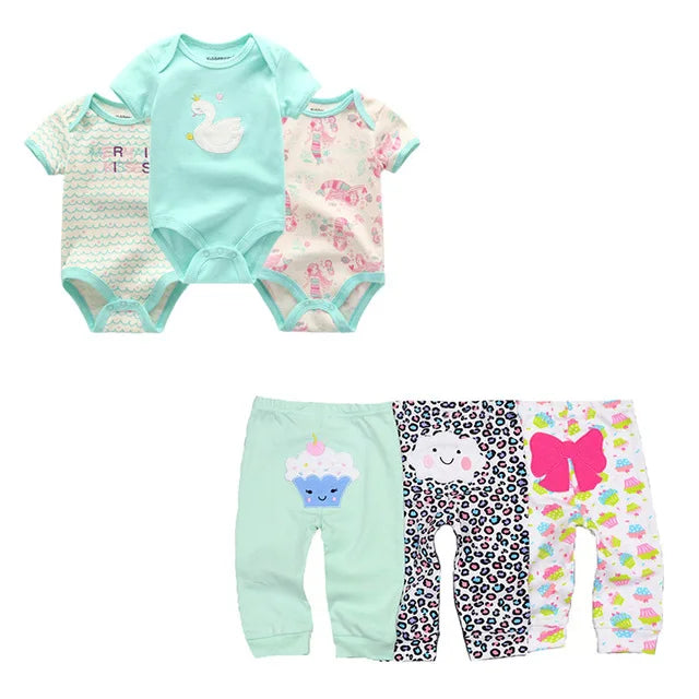 Abbigliamento unisex per neonati in cotone, 6/9/10 pezzi, body e pantaloni, maniche corte, per neonati maschietti.