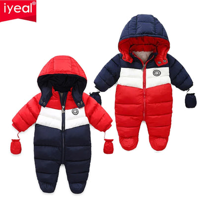 Tuta da neve per neonati IYEAL, cappotto invernale per bambini, fodera calda, tuta con cappuccio e cerniera, tuta imbottita in piuma d'anatra per bambini e bambine.
