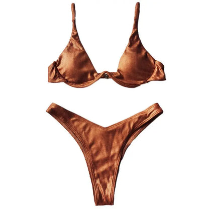 Women Summer Sexy Brazilian Bikini Set Holographic Shiny Metallic Swimsuit Push Up Padded Underwire Triangle Bathing Suit Beachw