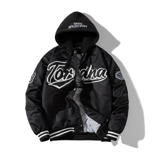 Giacca invernale vintage uomo donna, giacca da baseball hip hop, ricamo con lettere, streetwear, cappotto con cappuccio, abbigliamento casual alla moda per coppie.